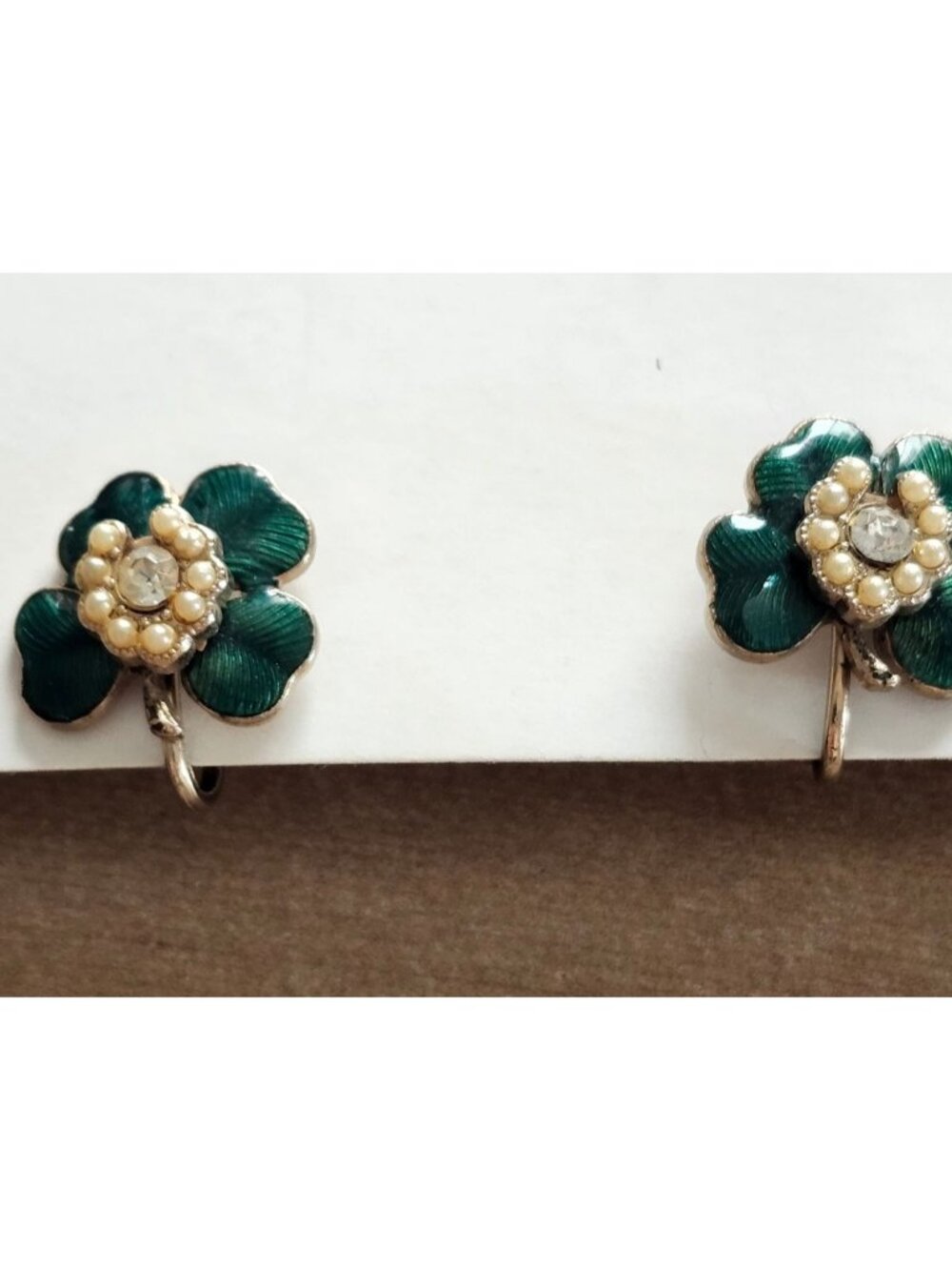 Vintage Clip On Earrings Shamrock Horseshoe Four Leaf Clover